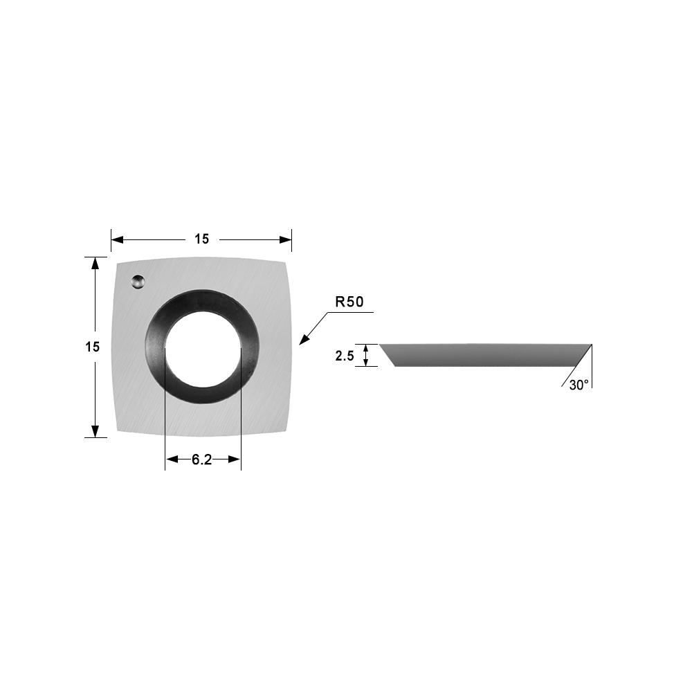 Couteau à insert en carbure 15x15x2,5 mm-30 ° -R50 pour la tête de coupe hélicoïdale ， 4-bord