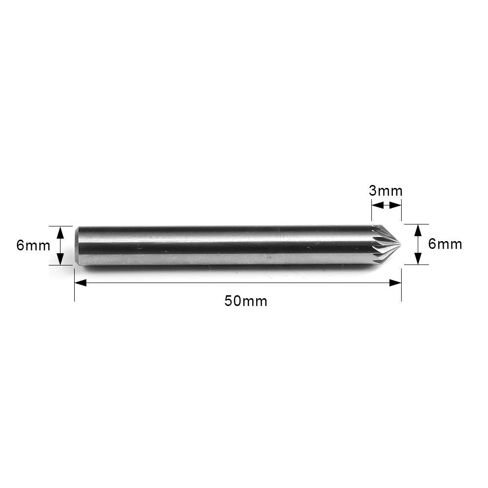 Carbide Burr K0603M06 Cone 90 ° Omni Range Head D 6 x 3mm, 6mm Shank, 50mm Comprimento total