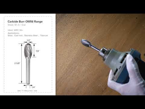 BURR DE CARBIDA SE-5 FORMA OVALMI OMNI CABEÇA D 1/2 x 7/8L, 1/4 HAX, 2-5/8 polegadas Comprimento total